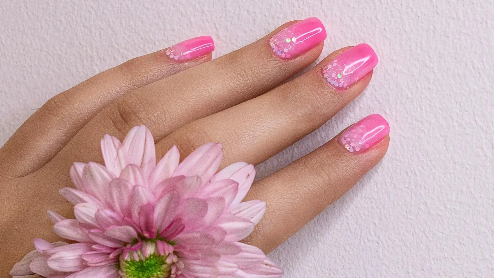 Pink glitter nail art in Tustin CA